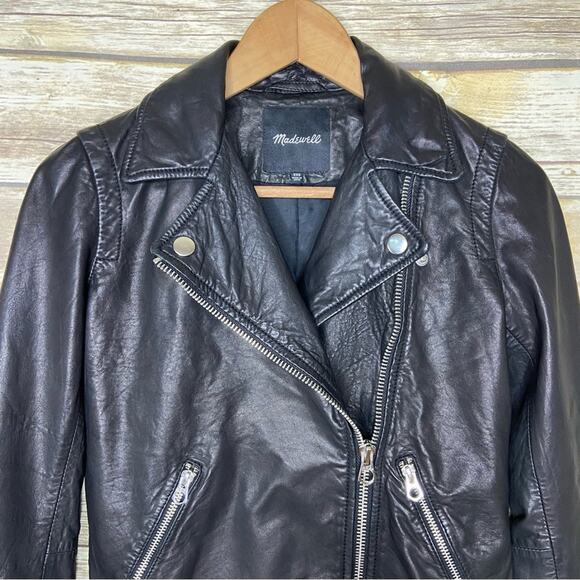 Madewell XXS Black washed lamb Moto leather jacket butter soft - Picture 5 of 9